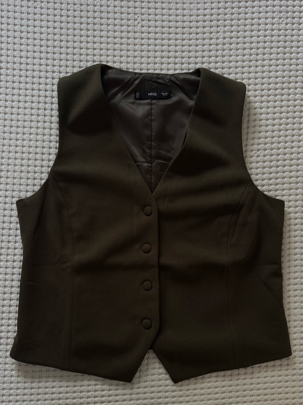 Mango Dark Olive Tailored V-Neck Vest